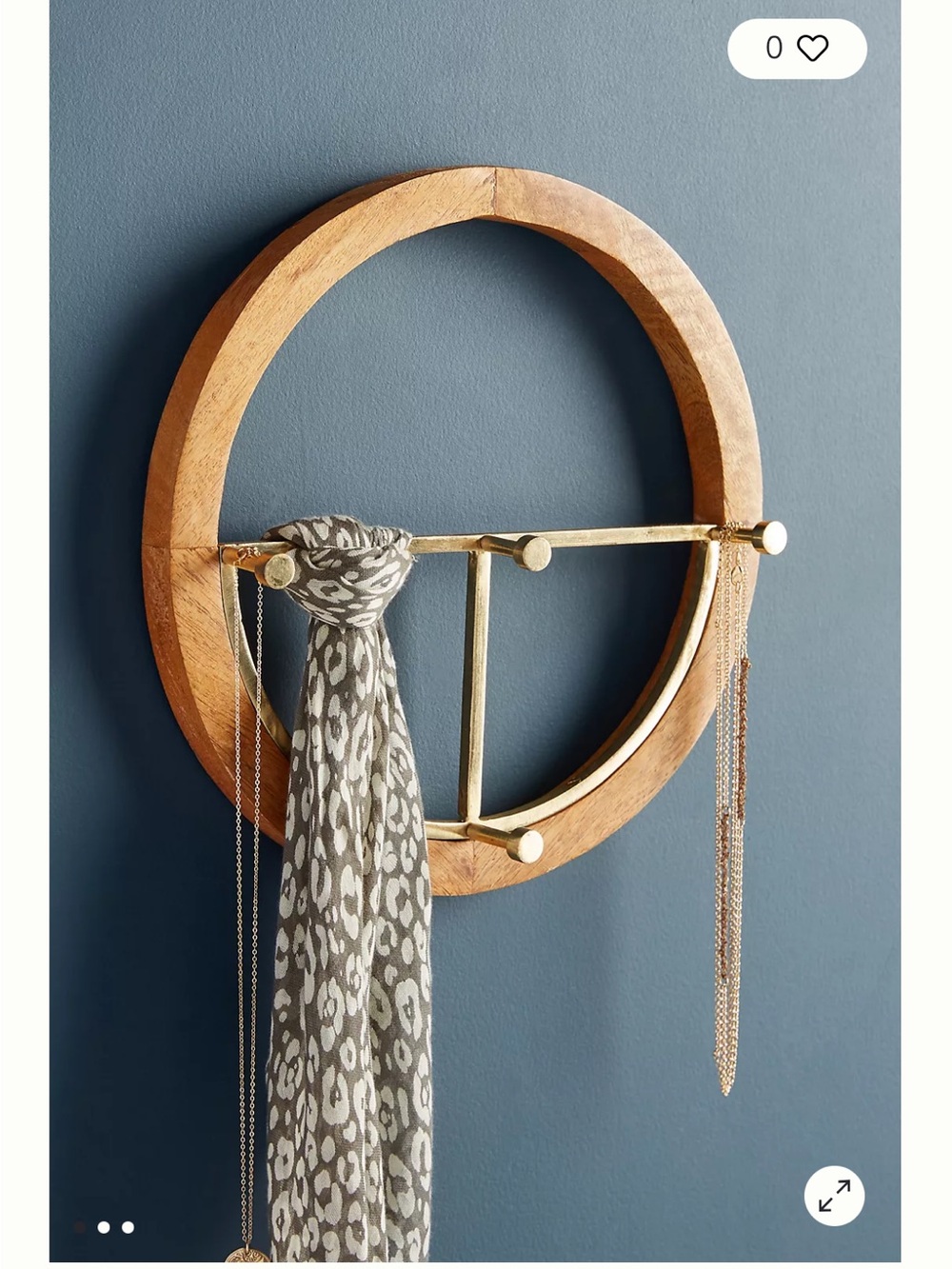 Anthropologie Carson Wall Jewelry Hook Accessory Holder Wood/Gold